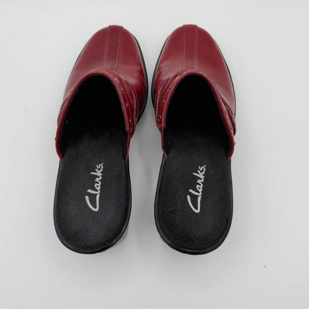 Clarks Womens 6.5M Burgundy Leather Studded Braided Mules Clogs 71568 Brazil - Picture 6 of 8